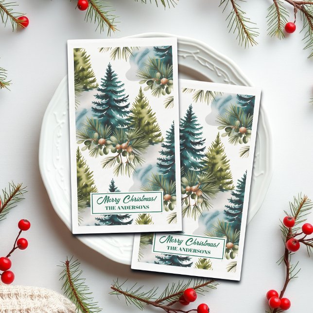 Watercolor Pine Muster Elegante Winter Serviette (Von Creator hochgeladen)