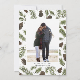 Watercolor Pine Sprigs Christmas Foto Card Feiertagskarte