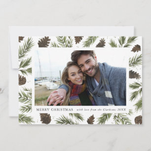 Watercolor Pine Sprigs Christmas Foto Card Feiertagskarte