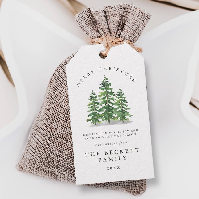 Watercolor Pine Tree Forest Christmas Geschenkanhänger (Von Creator hochgeladen)