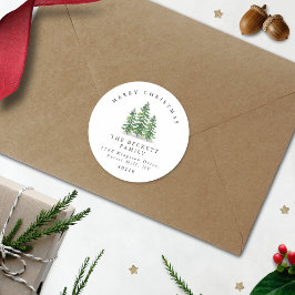 Watercolor Pine Tree Forest Christmas Runder Aufkleber