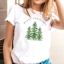 Watercolor Pine Tree Forest Christmas T-Shirt