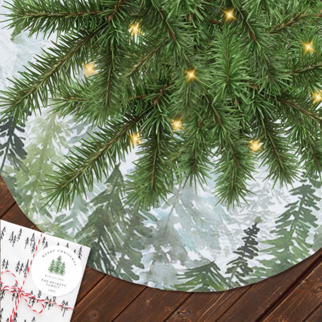Watercolor Pine Tree Forest Polyester Weihnachtsbaumdecke (Von Creator hochgeladen)
