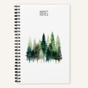 Watercolor Pine Tree Spiral Notebook 5.5 x 8.5 Notizbuch