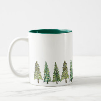Watercolor Pine Trees Forest Zweifarbige Tasse