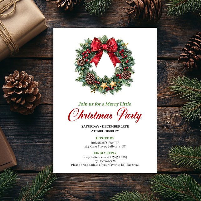 Watercolor Pine Wreath Christmas Party Invitation Einladung (Watercolor Pine Wreath Christmas Party Invitation)