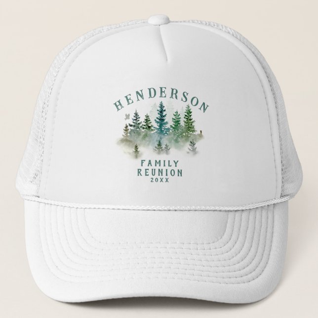 Watercolor PineTrees Family Reunion Button Truckerkappe (Vorderseite)