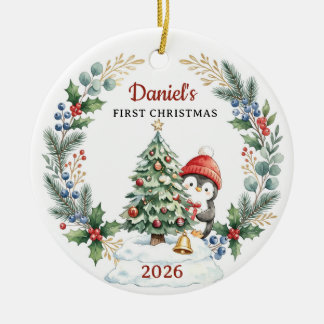 Watercolor-Pinguin-Baby 1. Weihnachtsbaum Keramik Ornament