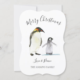Watercolor Pinguin Frohe Weihnachten Hell und freu