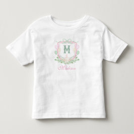 Watercolor Pink 1st Birthday Monogram Crest Gift Kleinkind T-shirt