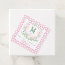Watercolor Pink 1st Birthday Monogram Crest Party Geschenkanhänger