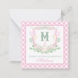 Watercolor Pink 1st Birthday Monogram Crest Party Mitteilungskarte