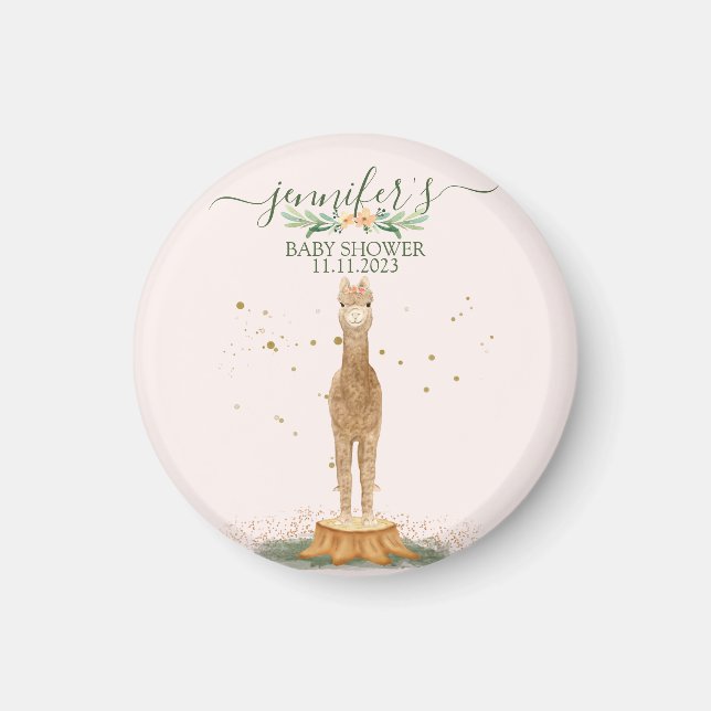 Watercolor pink Alpaca Baby Shower Animal Magnet (Vorne)