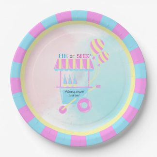 Watercolor Pink and Blue Circus Tent Gender Reveal Pappteller