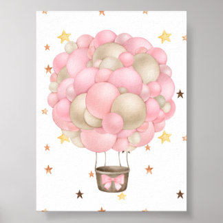 Watercolor Pink and Gold Hot Air Balloon Printable Poster