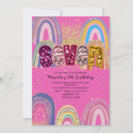  Watercolor pink and gold stars  BirthdaInvitation Einladung