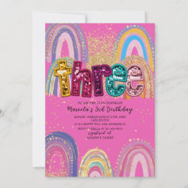  Watercolor pink and gold stars  BirthdaInvitation Einladung