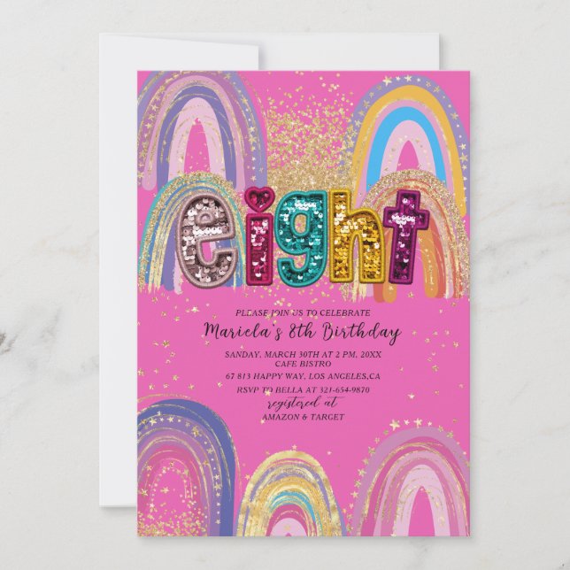  Watercolor pink and gold stars  BirthdaInvitation Einladung (Vorderseite)