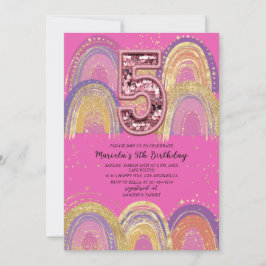 Watercolor pink and gold stars  Birthday Party Einladung
