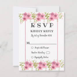 Watercolor Pink Anemone Floral Wedding RSVP Card
