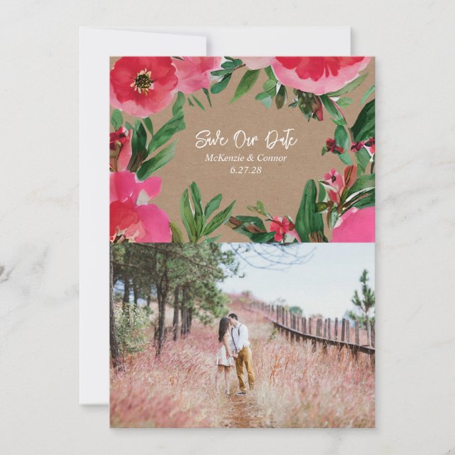 Watercolor Pink Anemone Hochzeit Cardstock Foto Save The Date (Vorderseite)