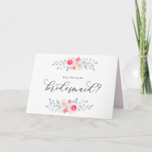 Watercolor Pink Anemones Will You Be My Bridesmaid Karte