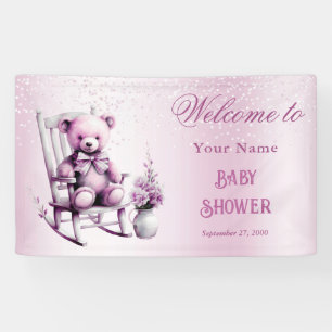 Watercolor Pink Baby Bear Baby Dusche Willkommen Banner