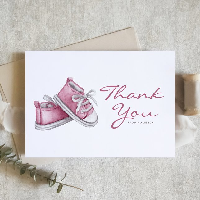 Watercolor Pink Baby Shoes Baby Shower Dankeskarte (Von Creator hochgeladen)