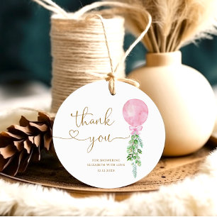 Watercolor Pink Balloon Babydusche Danke Geschenkanhänger
