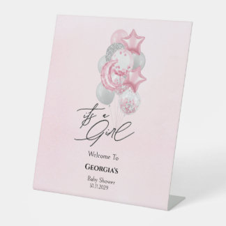 Watercolor Pink Balloons It’s A Girl Baby Shower Sockelschild