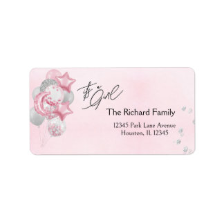 Watercolor Pink Balloons Its A Girl Baby Shower Adressaufkleber