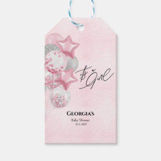 Watercolor Pink Balloons Its A Girl Baby Shower Geschenkanhänger
