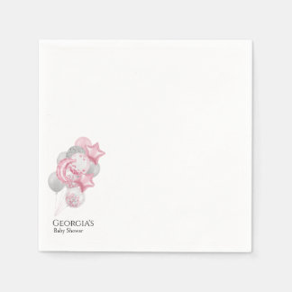 Watercolor Pink Balloons Its A Girl Baby Shower Serviette