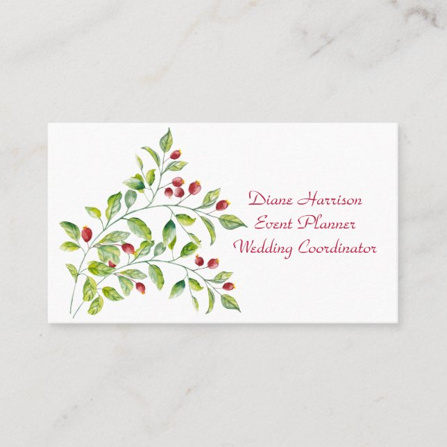 Watercolor Pink Berry Business Card Visitenkarte (Vorderseite)