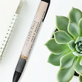 Watercolor Pink Black Gold Marmor Script Salon Kugelschreiber