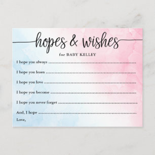 Watercolor Pink & Blue Baby Hopps & Wish Card Postkarte
