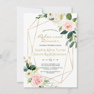 Watercolor Pink Blush Floral Gold Rehearsal Dinner Einladung