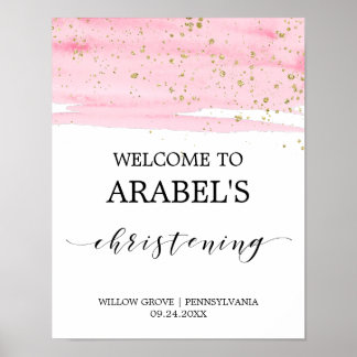 Watercolor Pink Blush & Gold Weihnachten Willkomme Poster