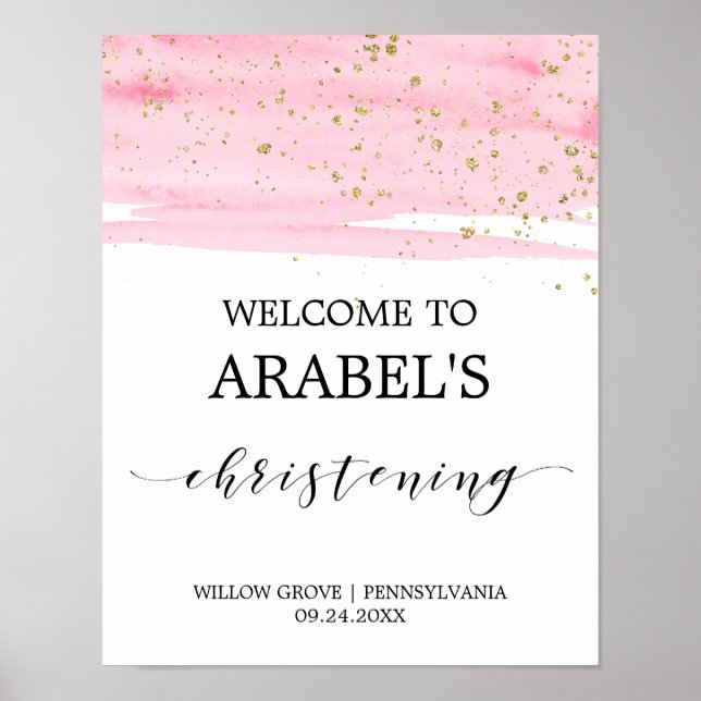 Watercolor Pink Blush & Gold Weihnachten Willkomme Poster (Vorne)