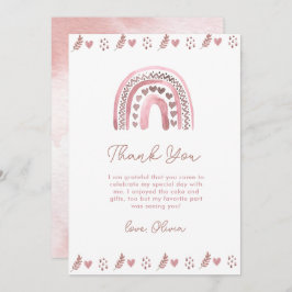 Watercolor Pink Boho Rainbow Dankeskarte