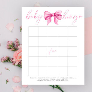 Watercolor Pink bow Baby Bingo-Spiel