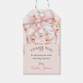 Watercolor Pink Bow Baby Shower Favor Tags Geschenkanhänger