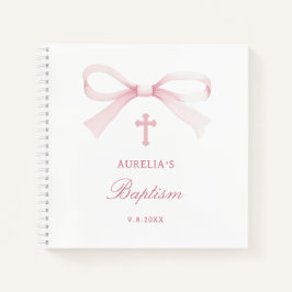 Watercolor Pink Bow Baptism Guest Book Notizbuch