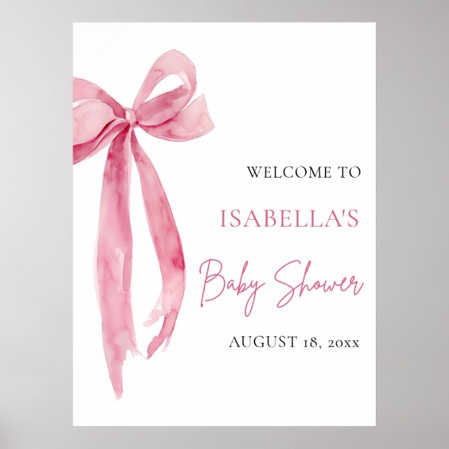 Watercolor Pink Bow Coquette Baby Shower Welcome Poster (Vorne)