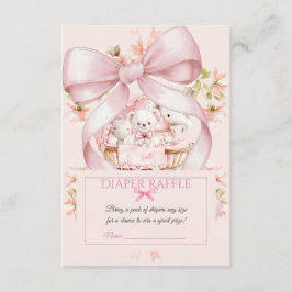 Watercolor Pink Bow Diaper Raffle Ticket Begleitkarte