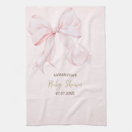 Watercolor Pink Bow Dots Baby Shower Geschirrtuch