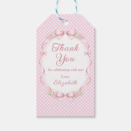 Watercolor Pink Bow First Birthday Favor Tag Geschenkanhänger