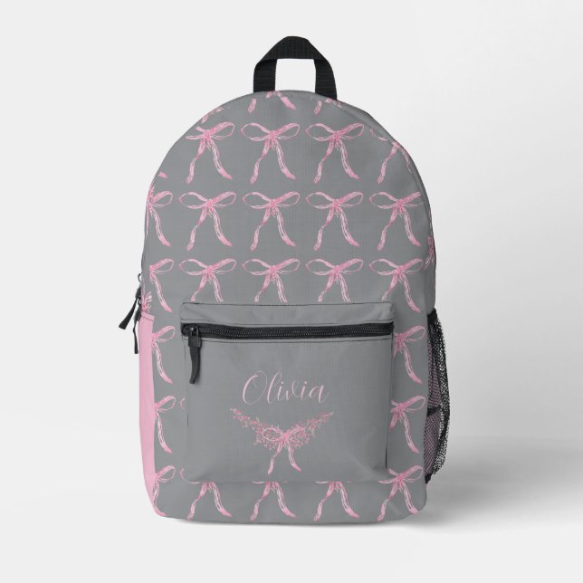 Watercolor Pink Bow Pattern Bedruckter Rucksack (Vorderseite)