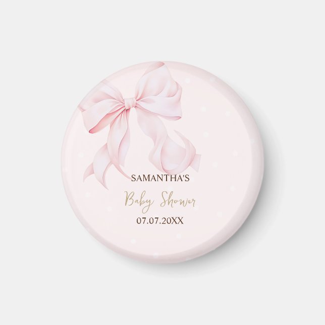 Watercolor Pink Bow Pink Dots Baby Shower Magnet (Vorne)