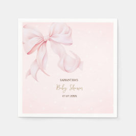Watercolor Pink Bow Pink Dots Baby Shower  Serviette